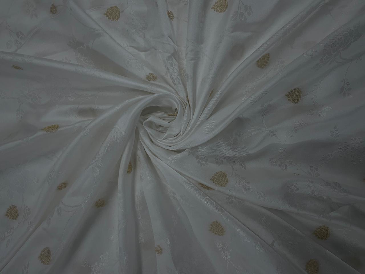 White Floral Nylon Satin Fabric Fabric