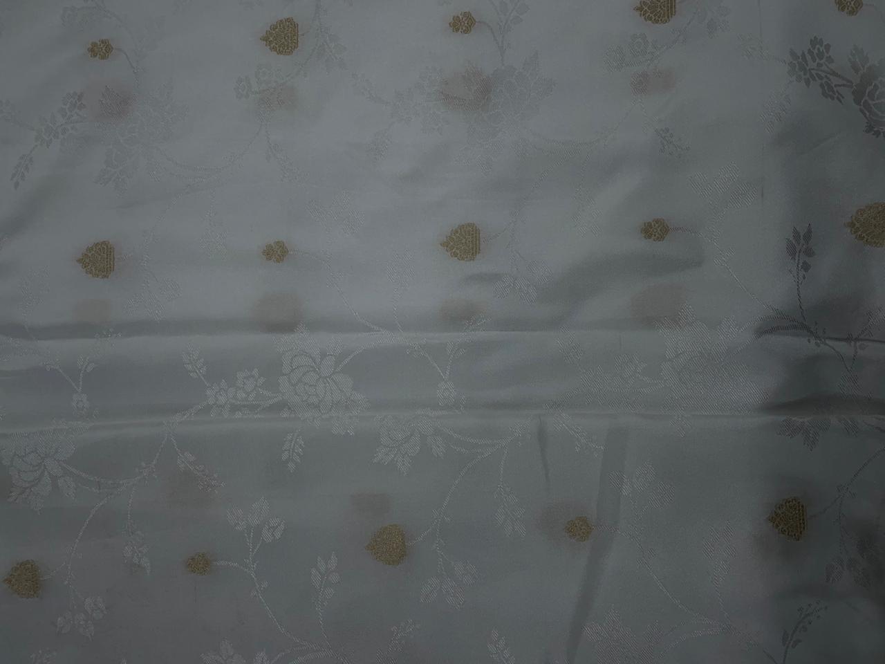 White Floral Nylon Satin Fabric Fabric