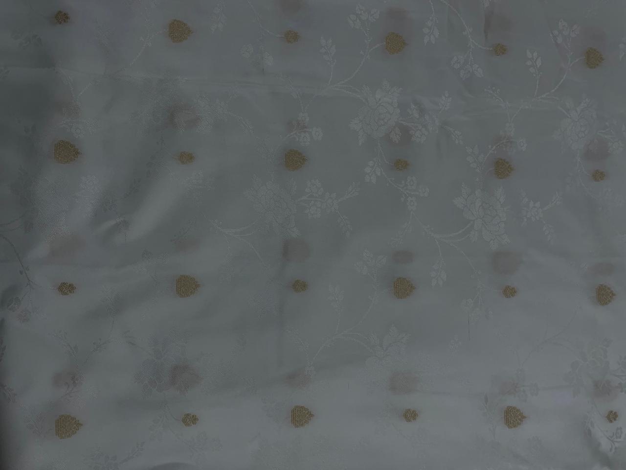 White Floral Nylon Satin Fabric Fabric