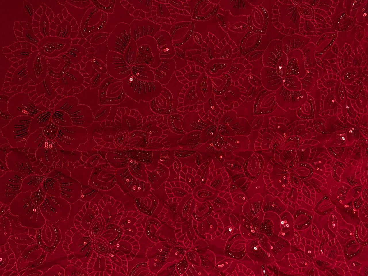 Red Floral Embroidered Georgette Fabric