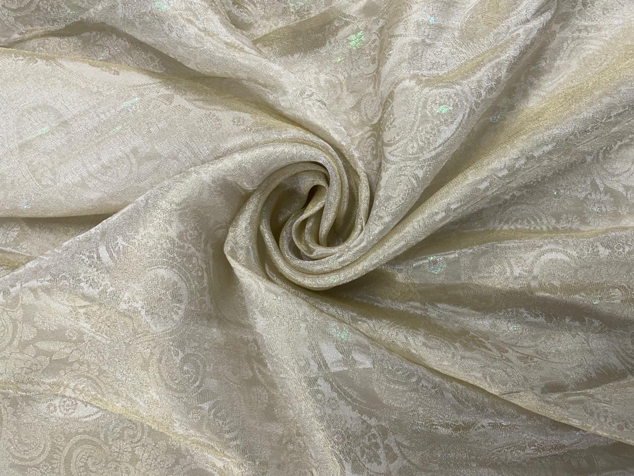 Creame Floral Viscose Tissue Jacquard Fabric