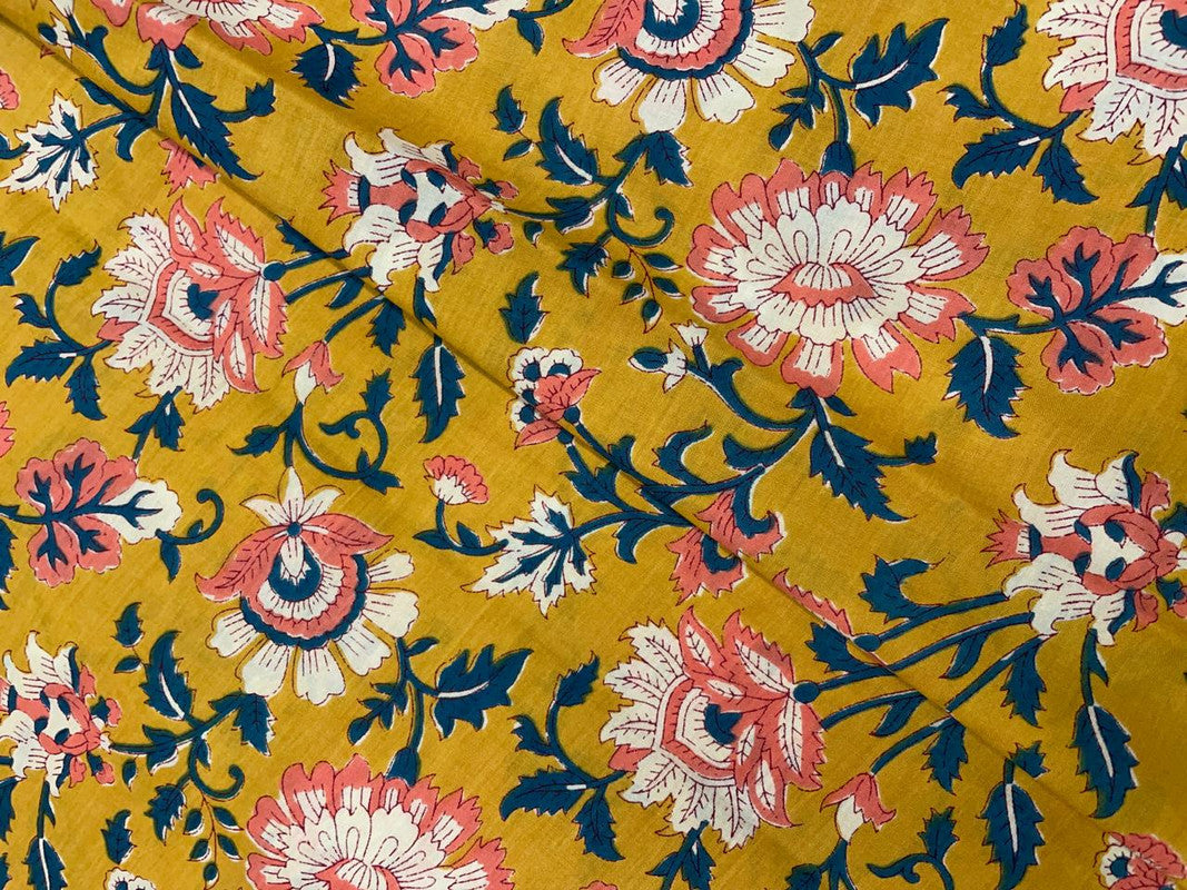 Yellow Floral Cotton Fabric