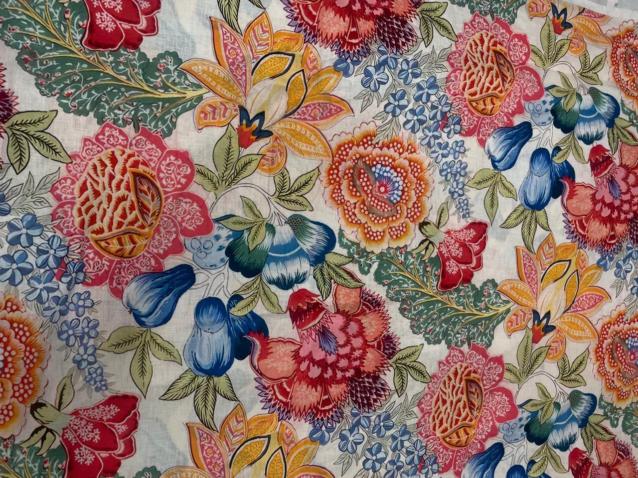 Multicolor Floral Pure Linen Fabric -  40 Lea - Kapda Shop