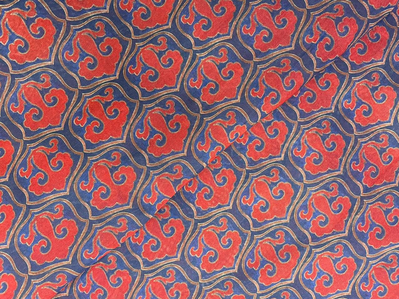 Navy Blue Red Abstract Chandei Fabric - Kapda Shop