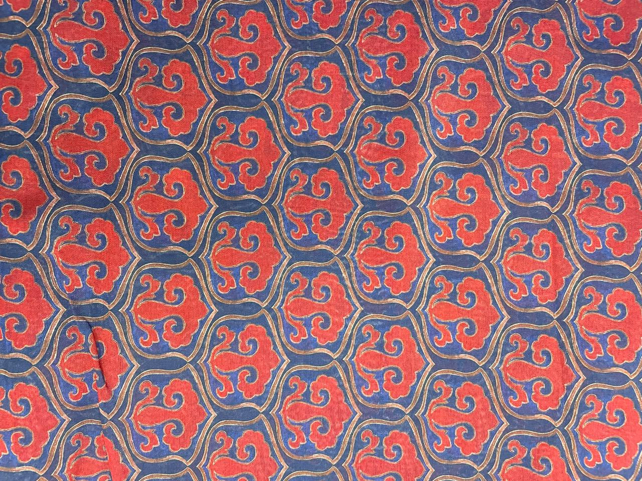 Navy Blue Red Abstract Chandei Fabric - Kapda Shop
