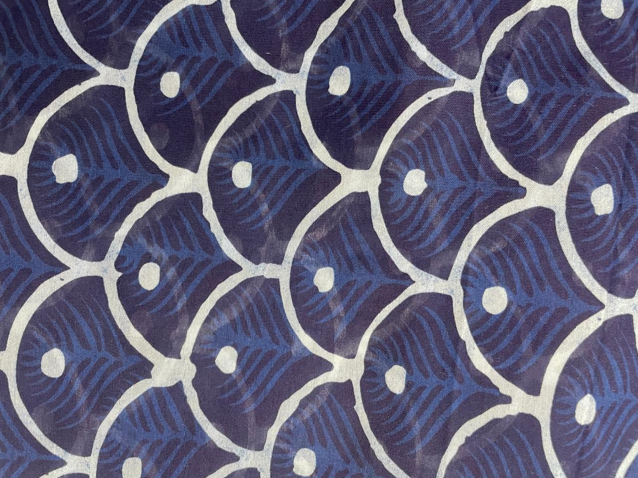 Navy Blue Geometric Chandei Fabric - Kapda Shop