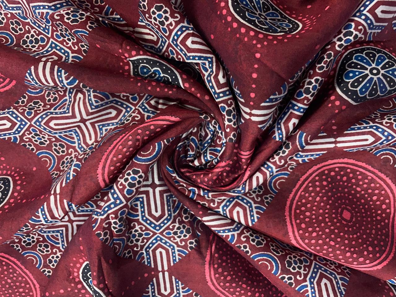 Maroon Abstract Chandei Fabric - Kapda Shop