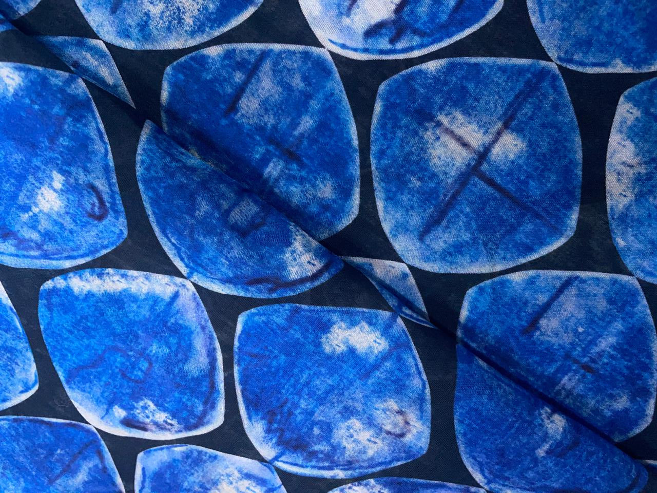 Black Blue Abstract Chandei Fabric - Kapda Shop