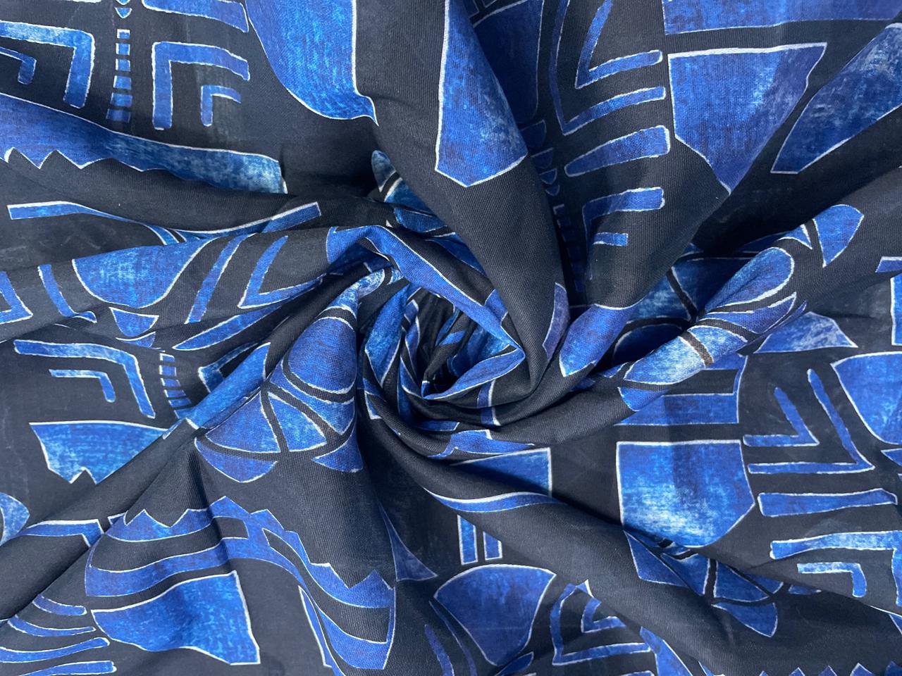 Navy Blue Abstract Chandei Fabric - Kapda Shop