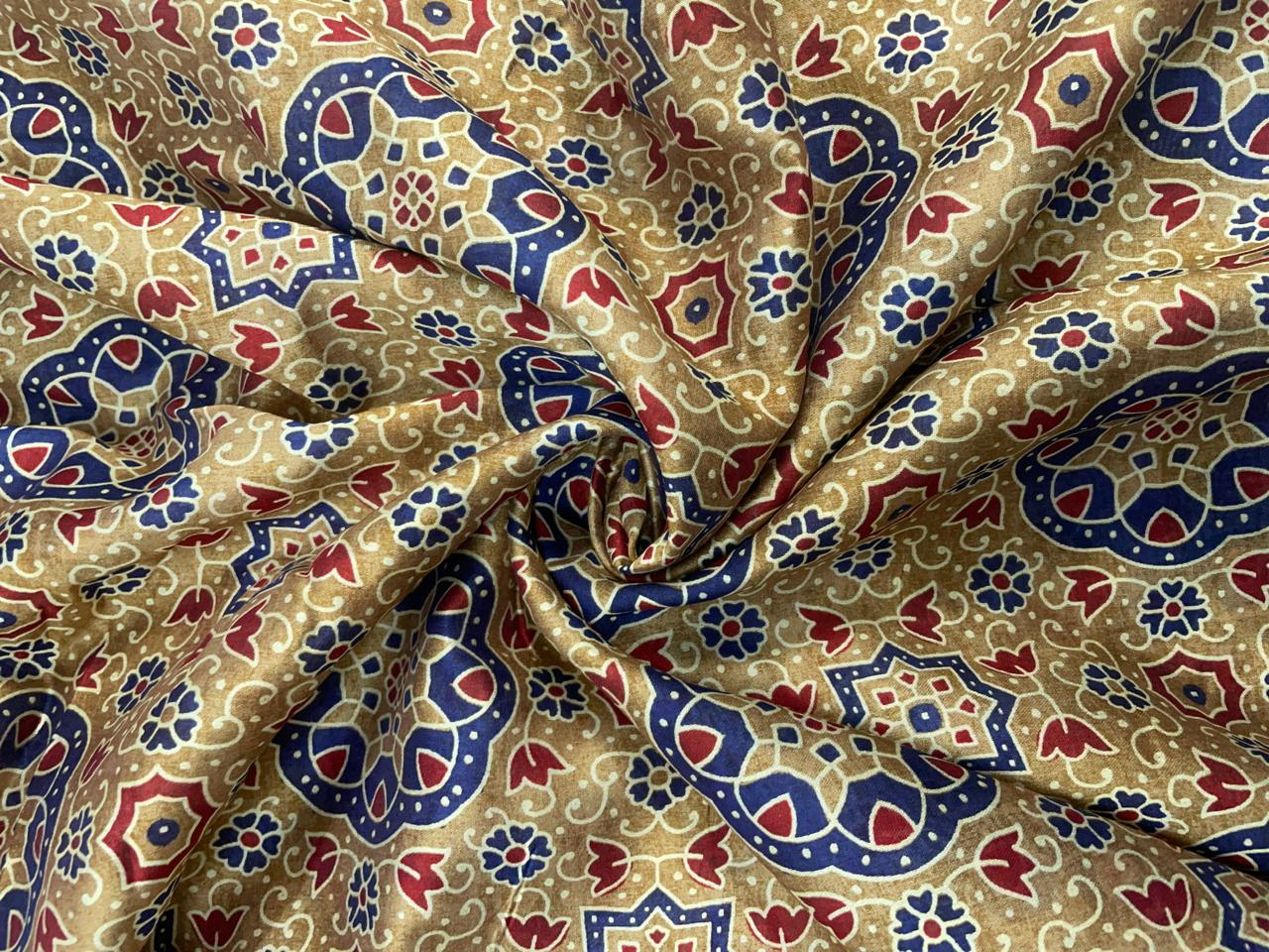 Light Brown Abstract Chandei Fabric - Kapda Shop