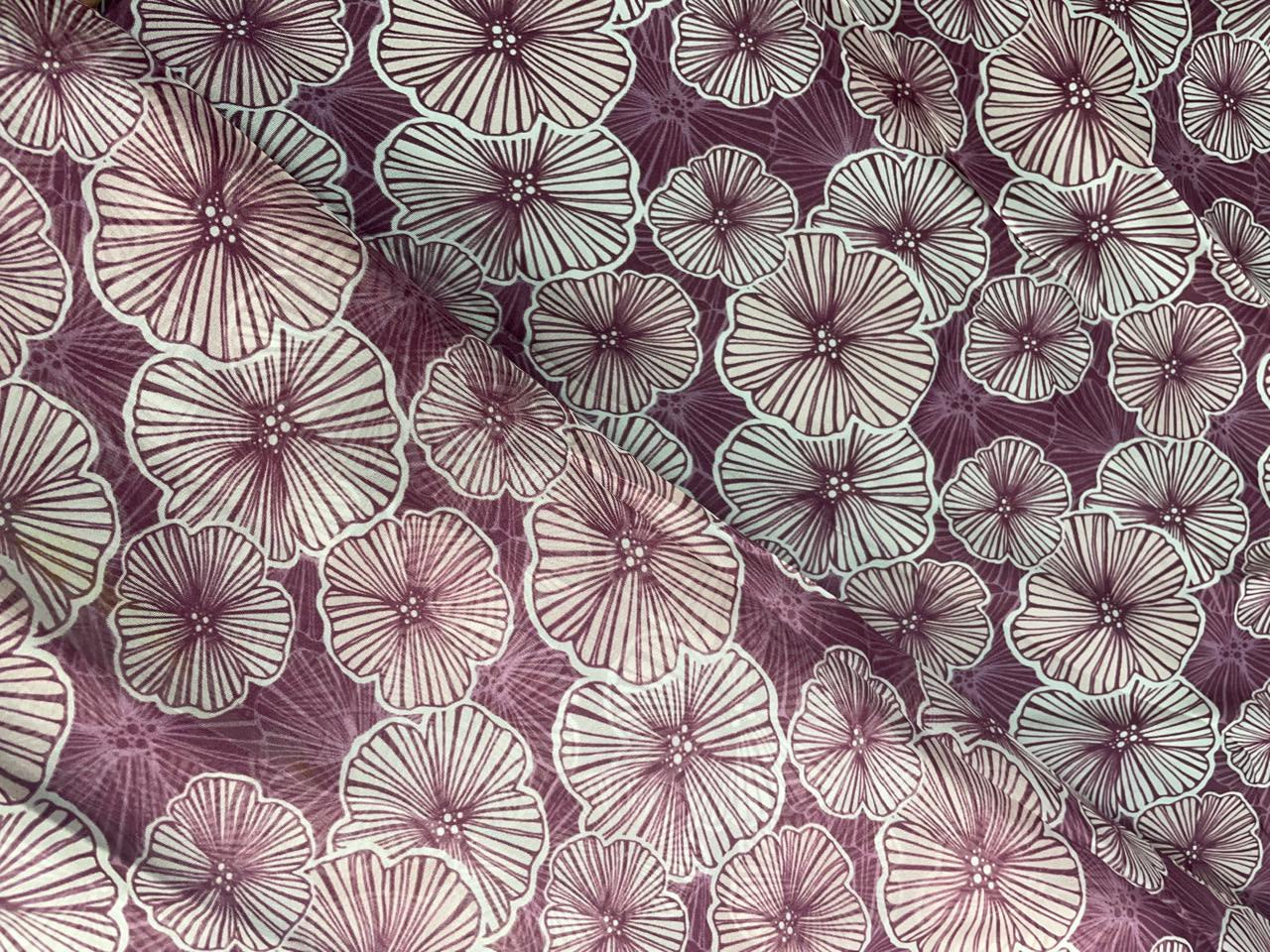Purple Floral Viscose Organza Fabric - Kapda Shop