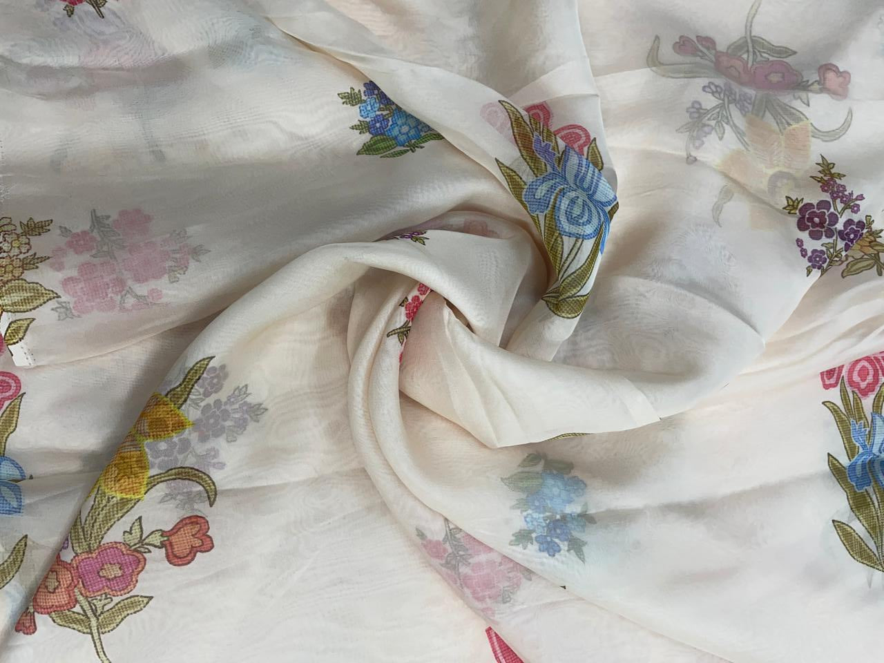 Peach Floral Viscose Organza Fabric - Kapda Shop