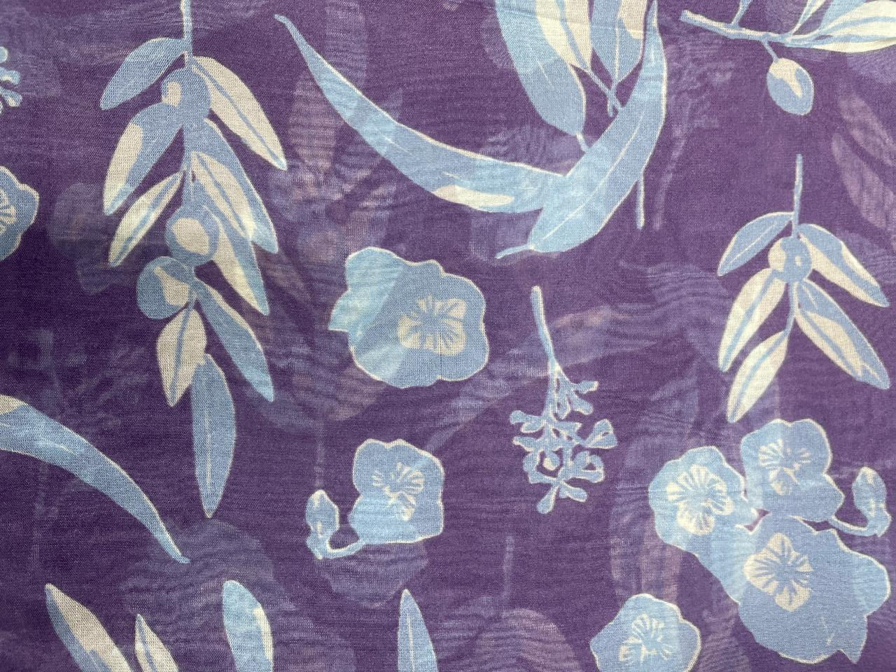 Dark Lilac Leaves Viscose Organza Fabric - Kapda Shop