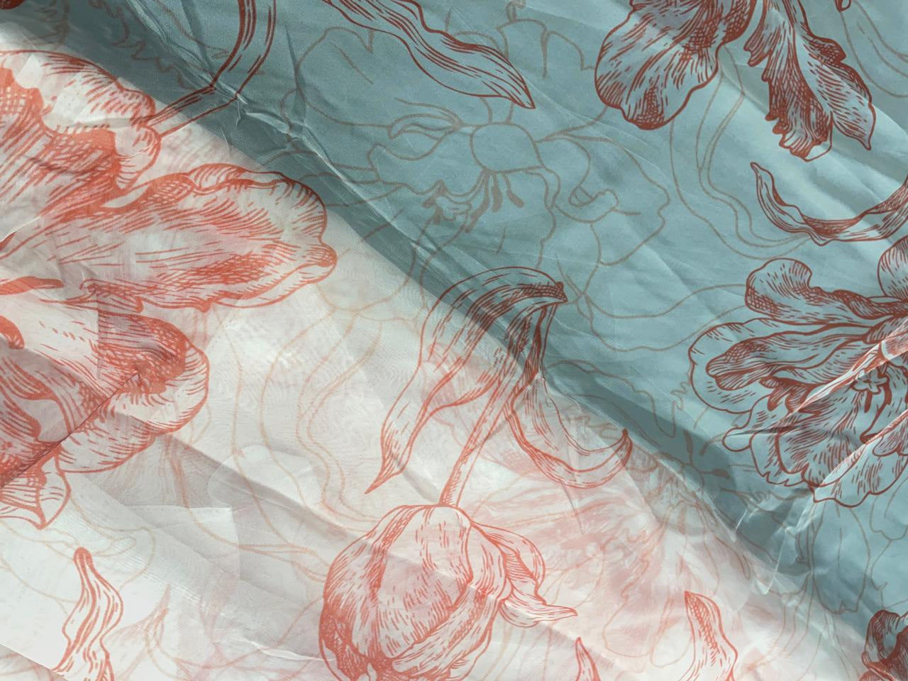 Peach Leaves Viscose Organza Fabric - Kapda Shop
