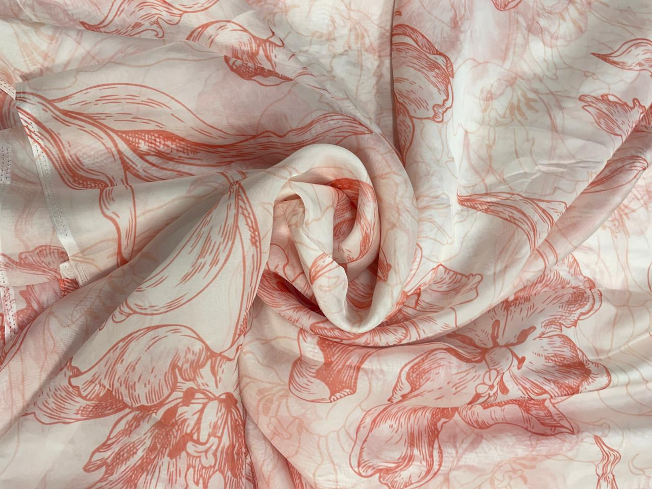 Peach Leaves Viscose Organza Fabric - Kapda Shop