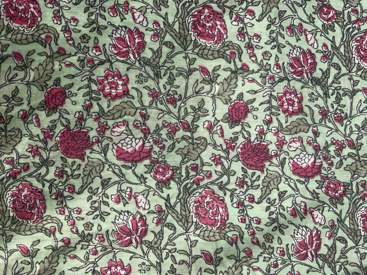 Sea Green Floral Chanderi Fabric Kapdashop