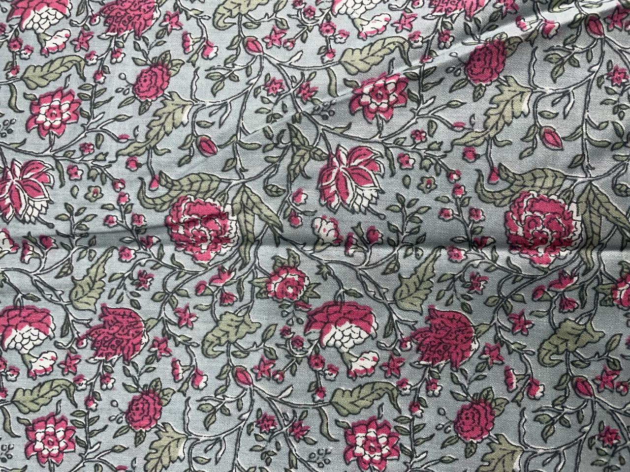 Grey Floral Chanderi Fabric Kapdashop