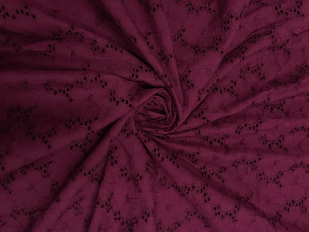 Wine Floral Cotton Chikan Fabric Kapdashop