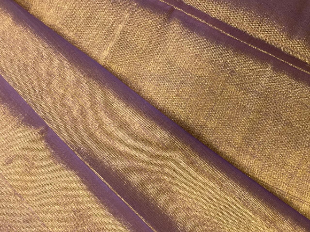Light Purple & Gold Plain Pure Silk Tissue Fabric Kapdashop