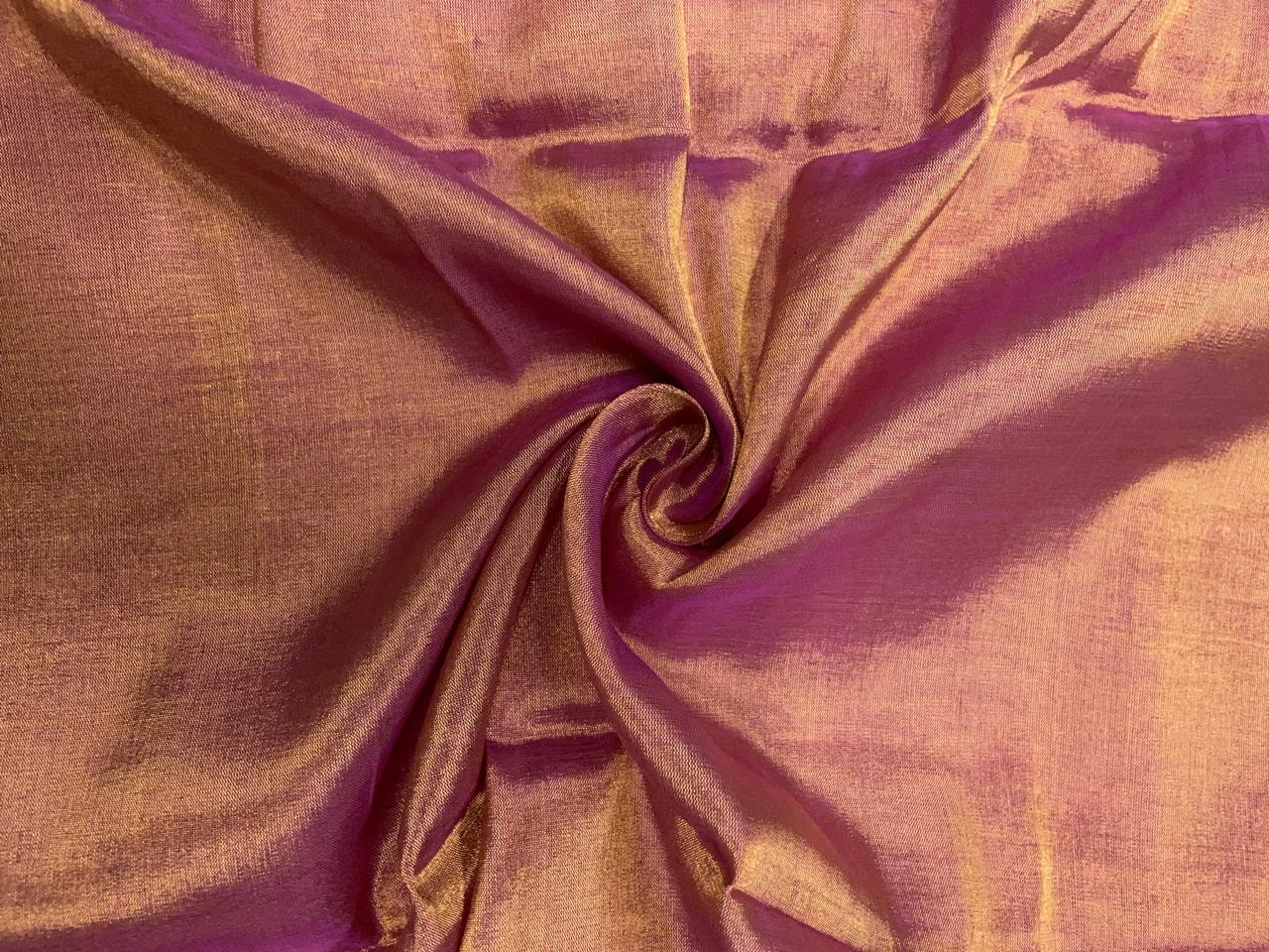 Light Pink & Gold Plain Pure Silk Tissue Fabric Kapdashop