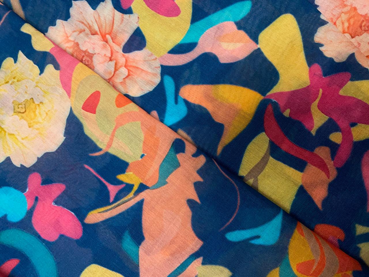 Multi Color Abstract Pure Chanderi Fabric Kapdashop