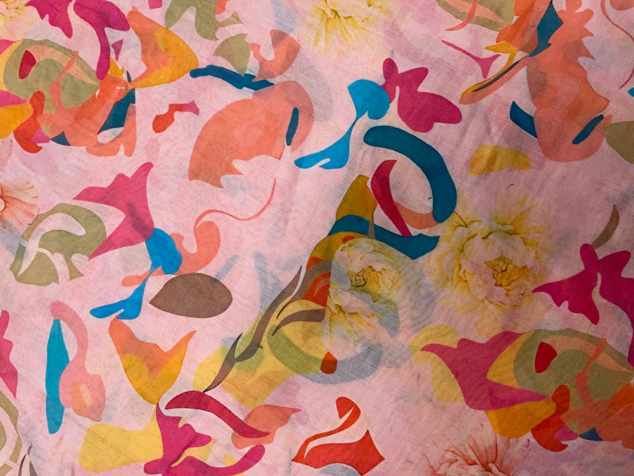 Multicolor Abstract Pure Chanderi Fabric Kapdashop