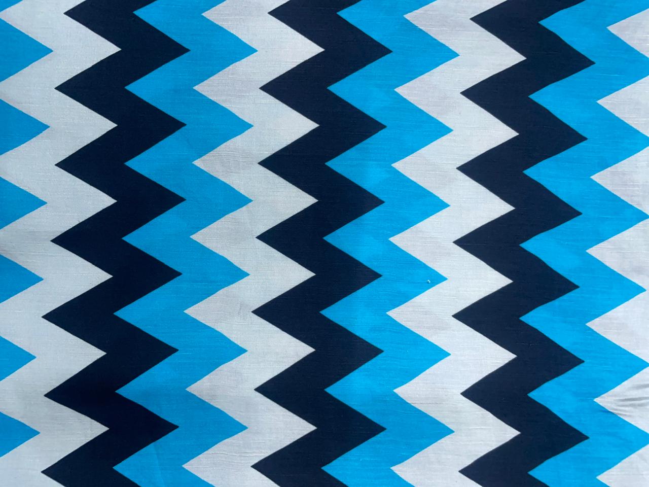 Sky Blue Chevron Linen Satin Fabric Kapdashop