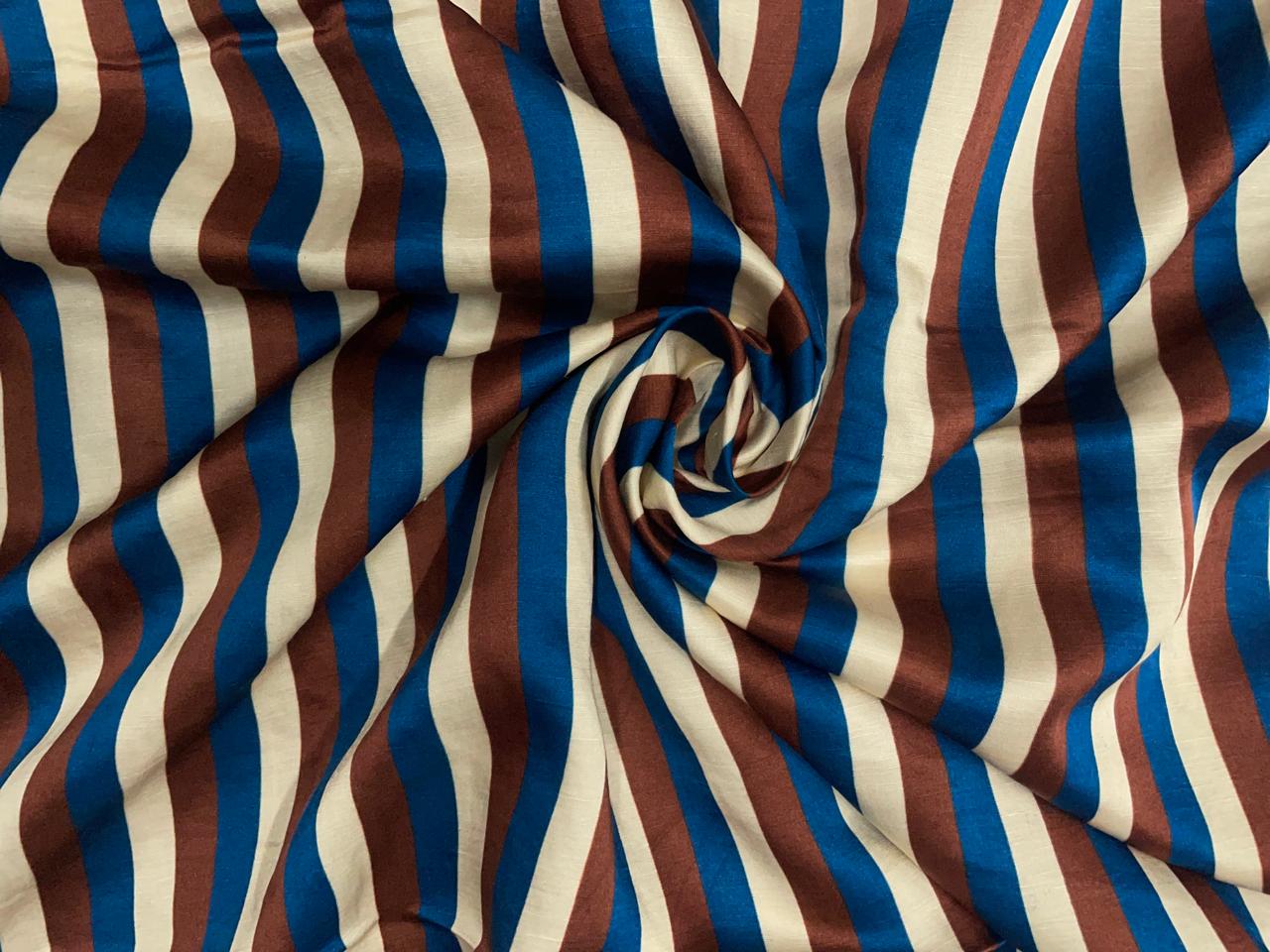 Brown Stripes Linen Satin Fabric Kapdashop