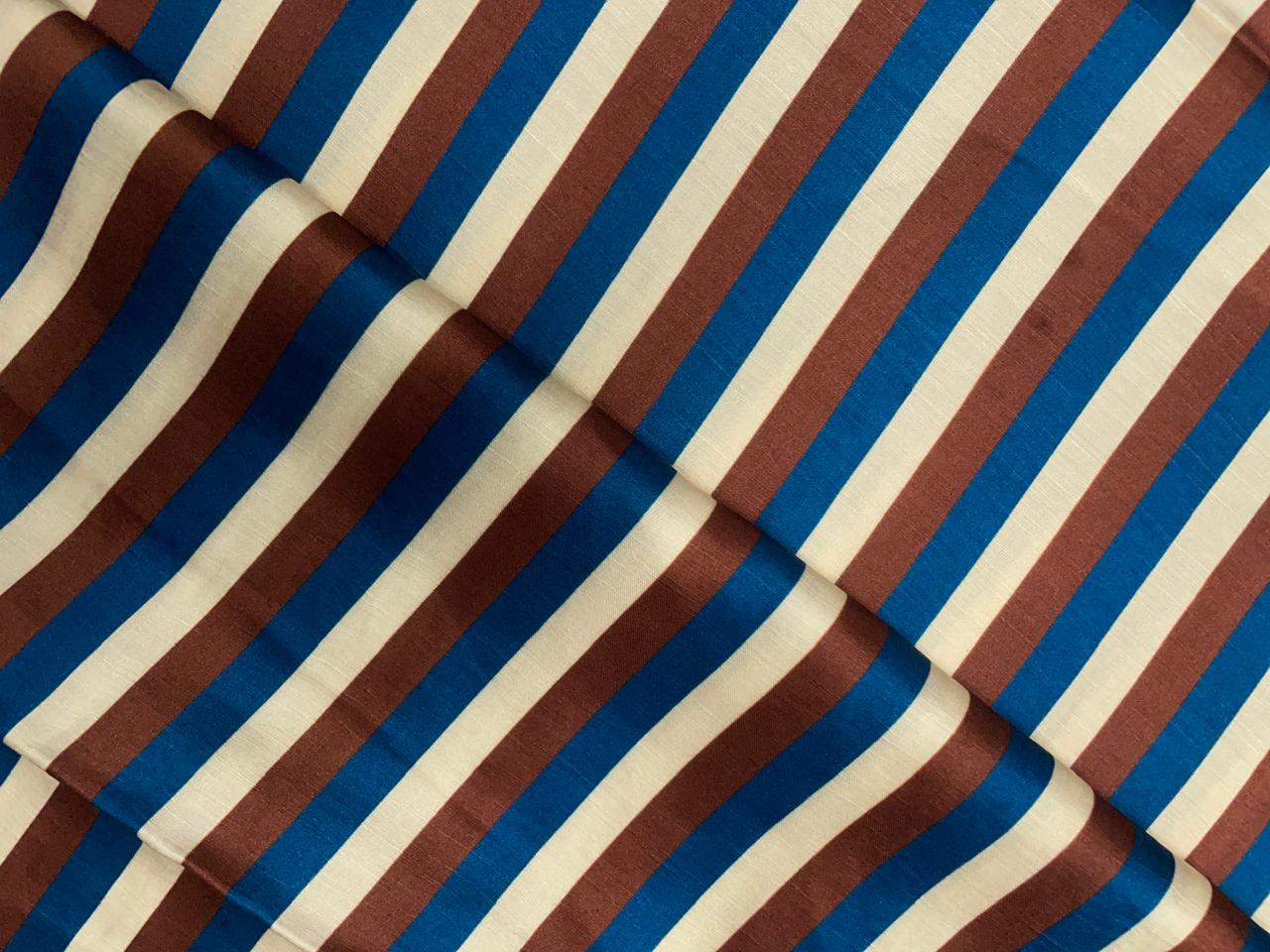 Brown Stripes Linen Satin Fabric Kapdashop