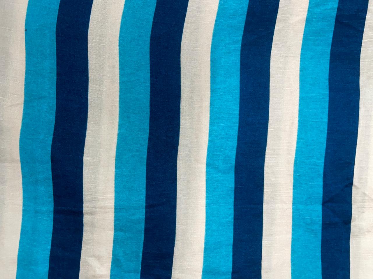 Navy Blue Stripes Linen Satin Fabric Kapdashop