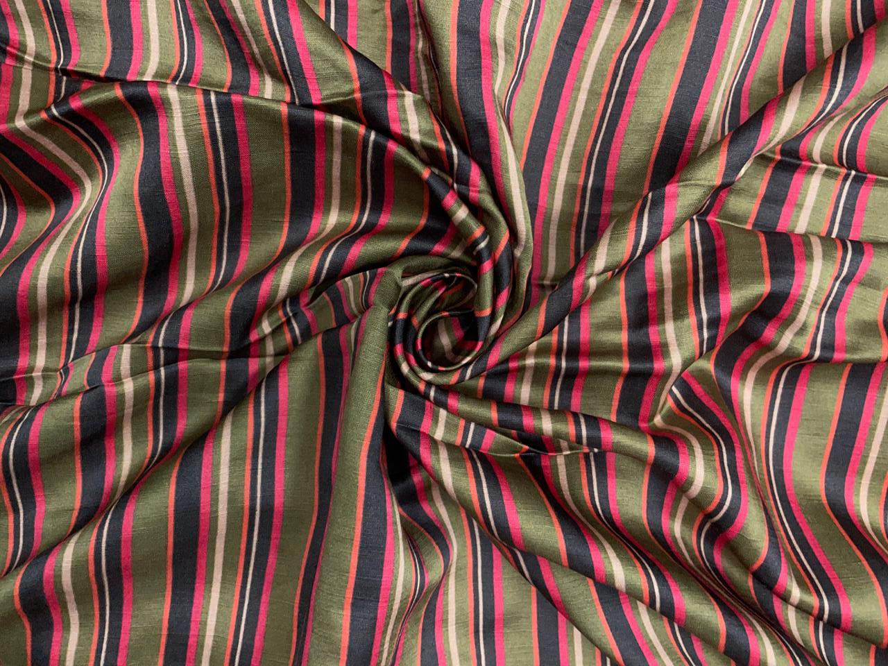 Light Brown Stripes Linen Satin Fabric Kapdashop