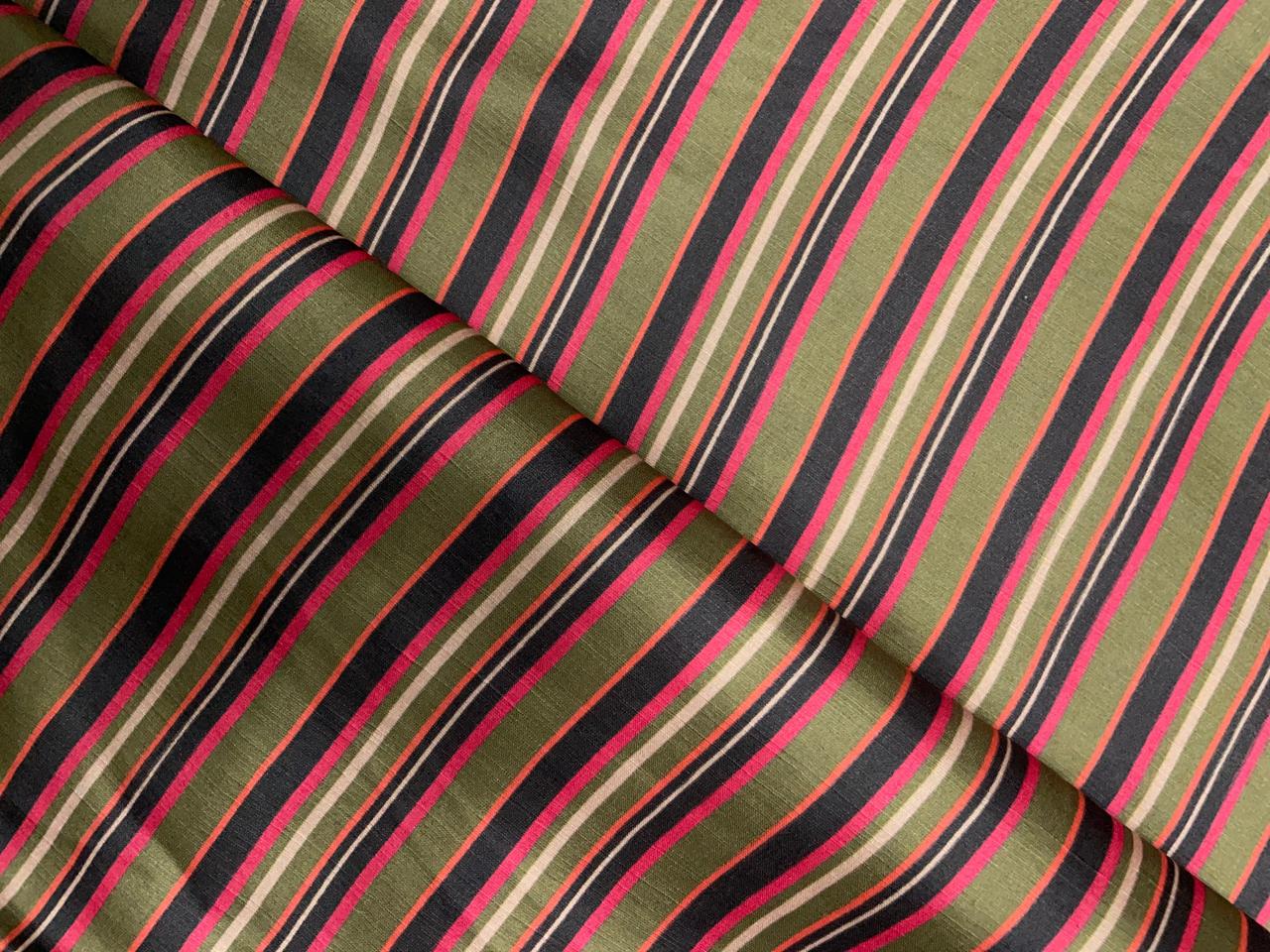 Light Brown Stripes Linen Satin Fabric Kapdashop