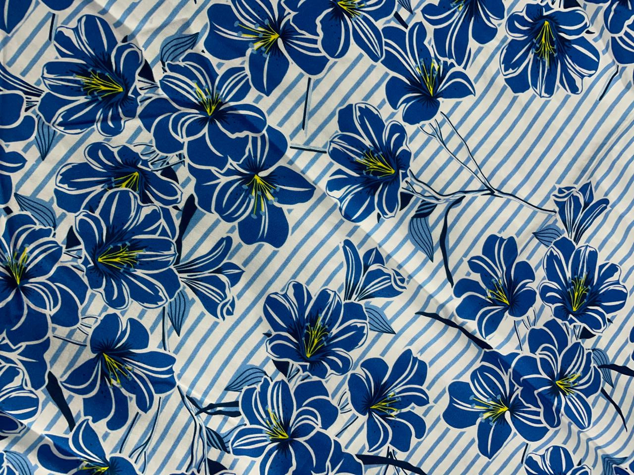 Blue & White Floral Pure Chanderi Fabric Kapdashop