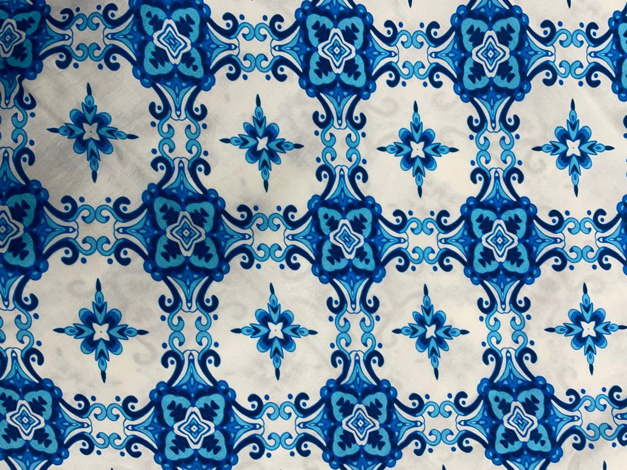 Blue White Abstract Pure Chanderi Fabric Kapdashop