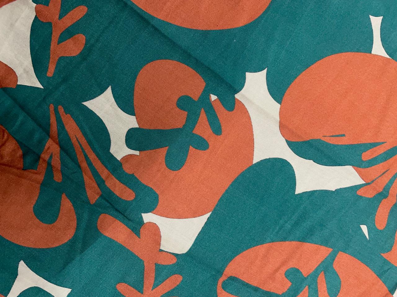 Teal Blue White Abstract Pure Chanderi Fabric Kapdashop