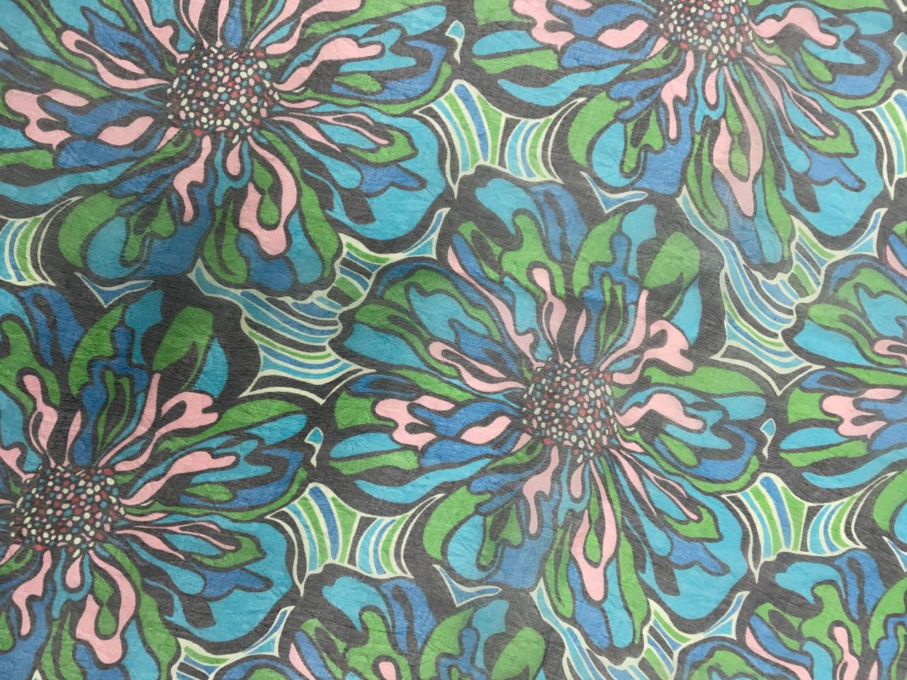 Green Multicolor Floral Pure Organza Fabric Kapdashop