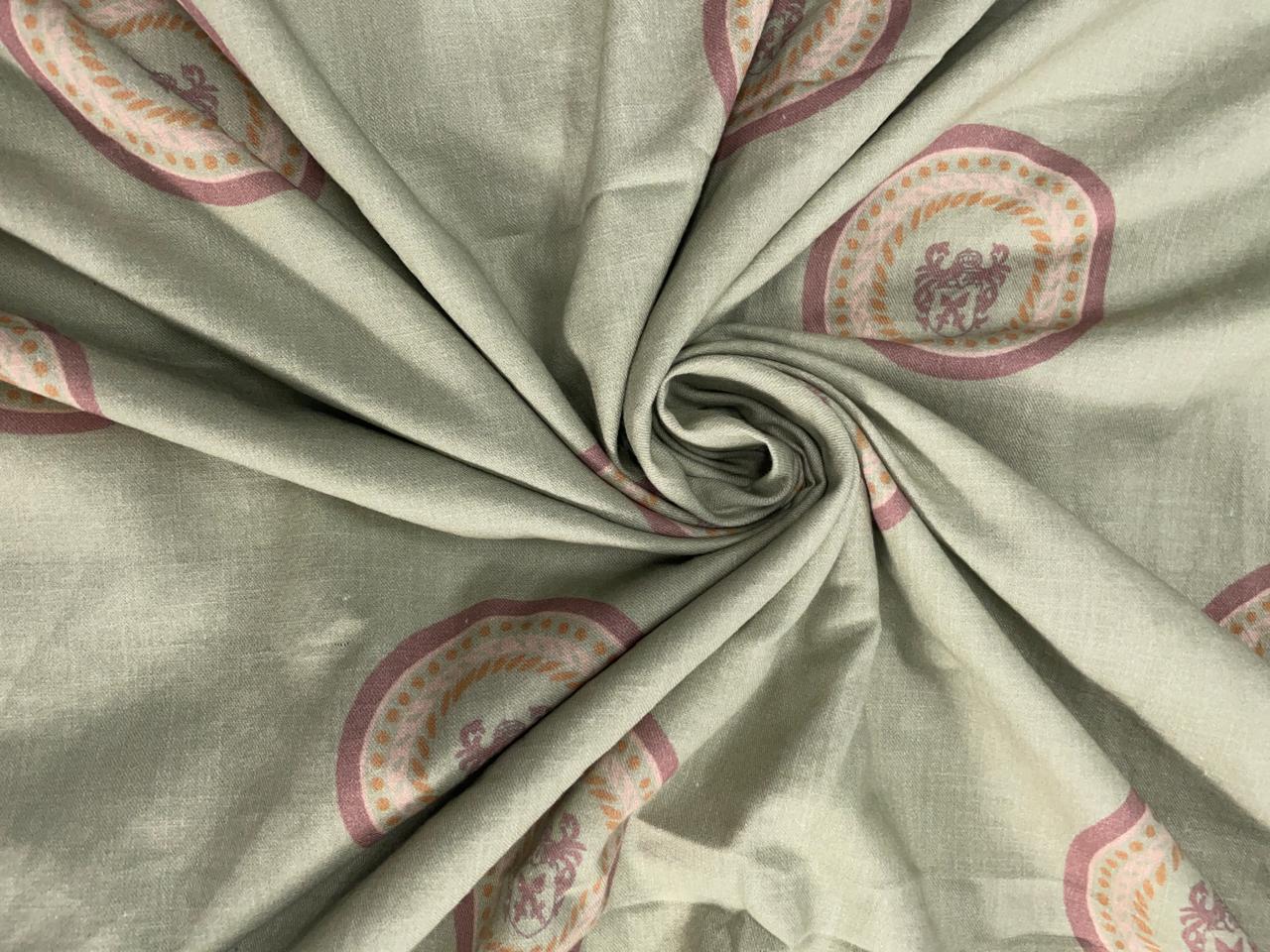 Pista Green Circles Cotton Linen Fabric Kapdashop