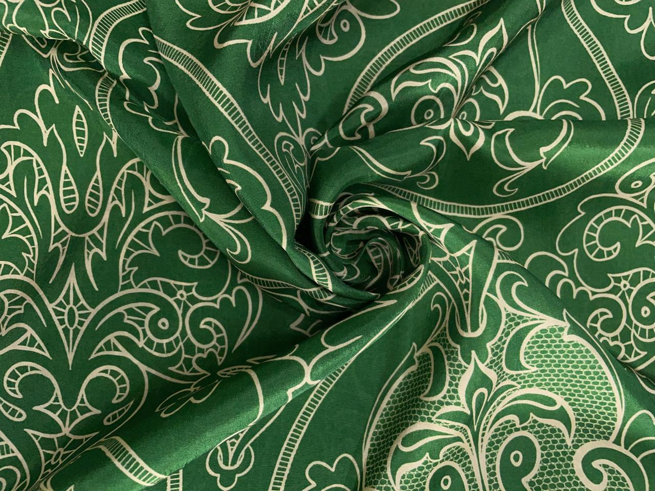 Green Floral Habutai Silk Fabric KTEX