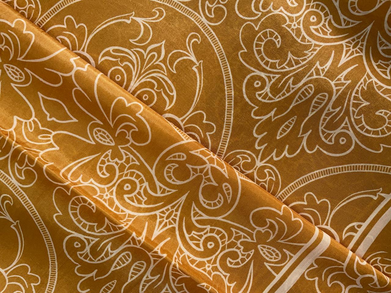 Mustard Floral Habutai Silk Fabric KTEX