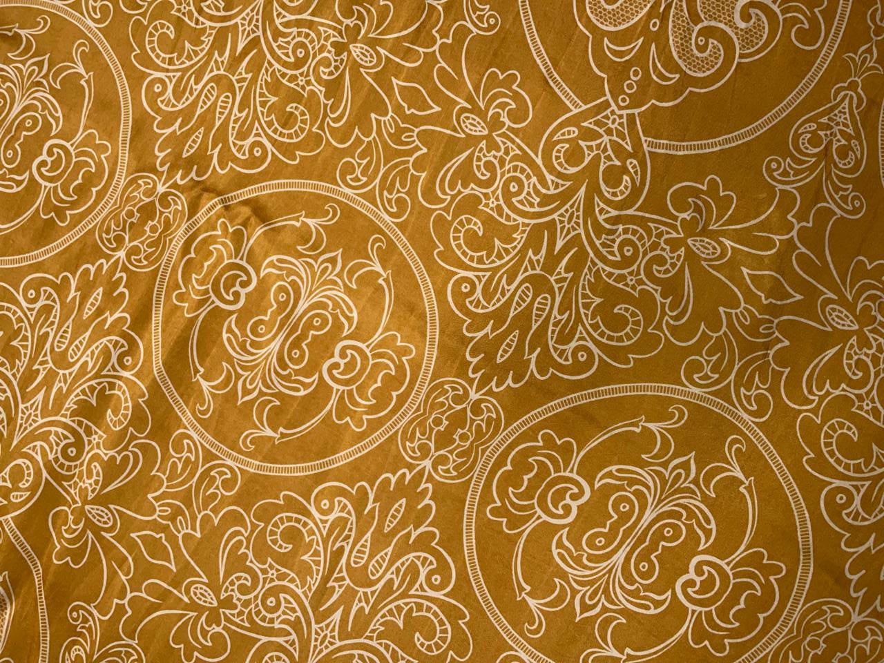 Mustard Floral Habutai Silk Fabric KTEX