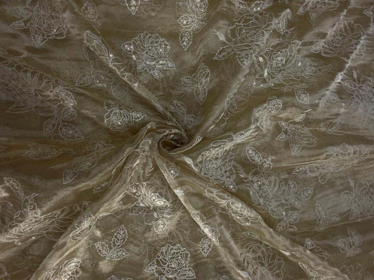 Beige Floral Pure Tissue Embroidered Kapdashop