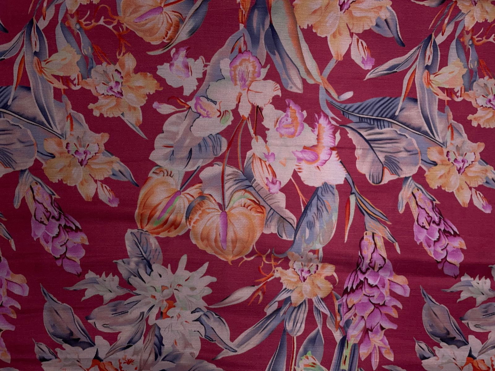 Reddish -Pink Floral Floral Linen Satin Fabric Kapdashop