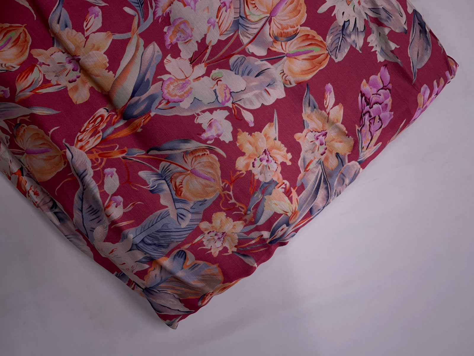 Reddish -Pink Floral Floral Linen Satin Fabric Kapdashop