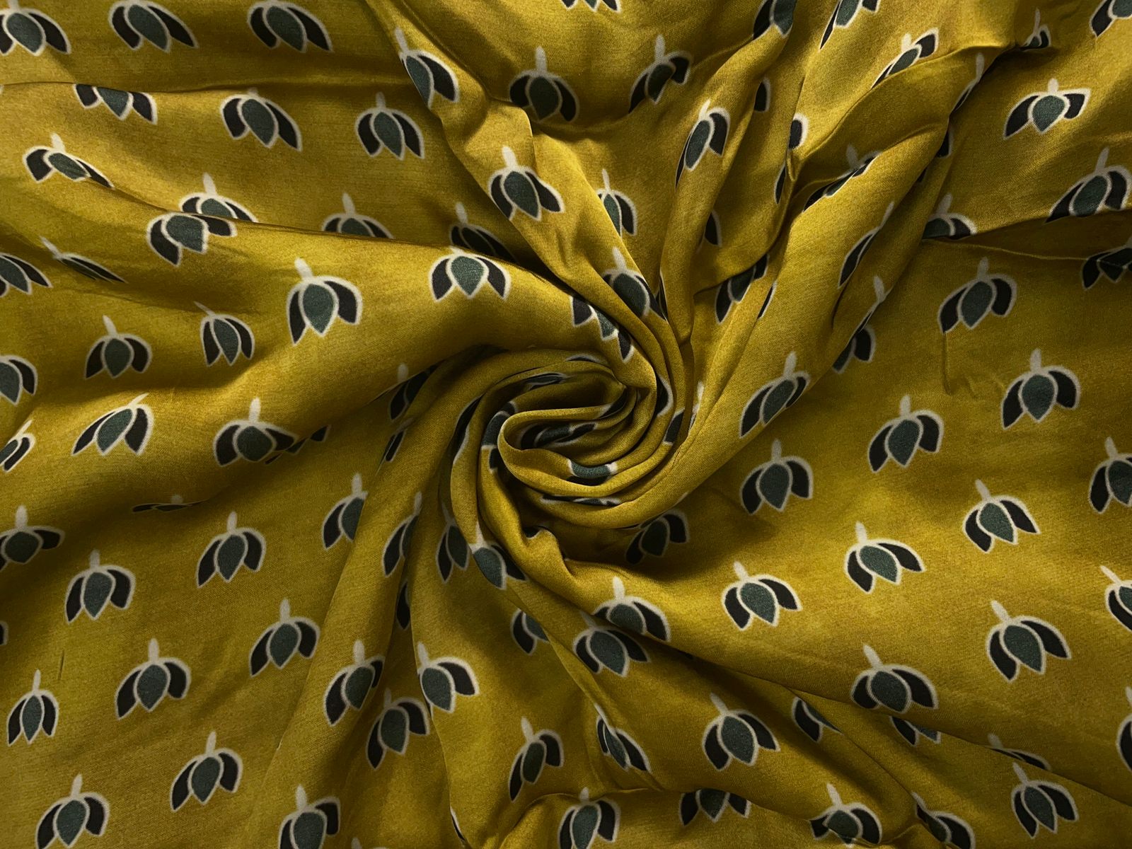 Mustard Lotus Modal Satin Fabric Kapdashop