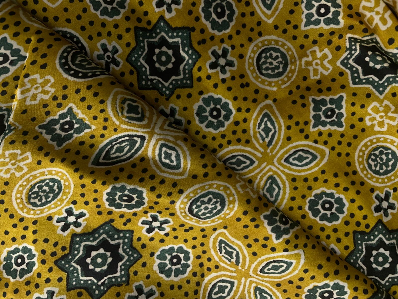 Mustard Geometric Modal Satin Fabric Kapdashop