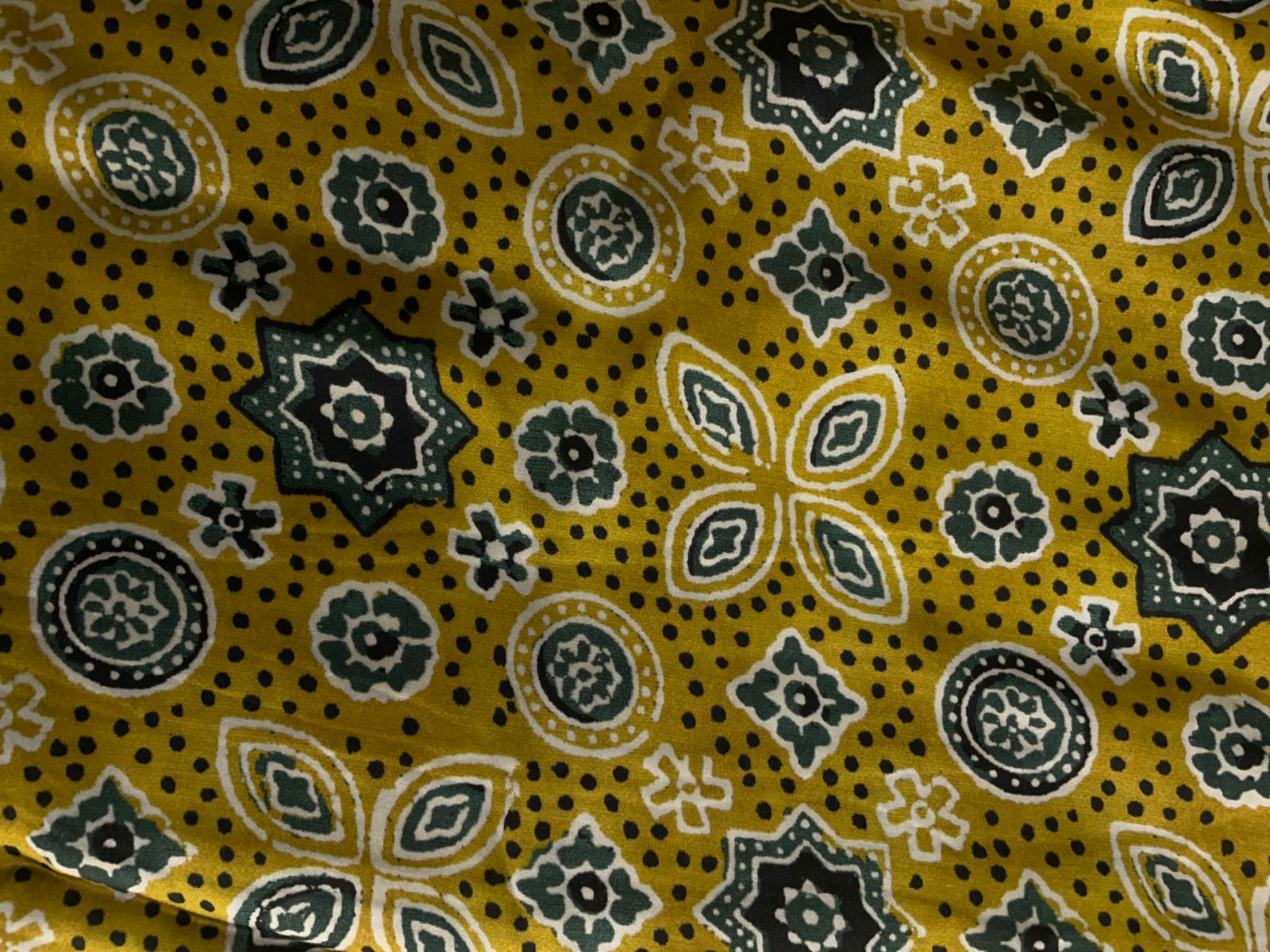Mustard Geometric Modal Satin Fabric Kapdashop