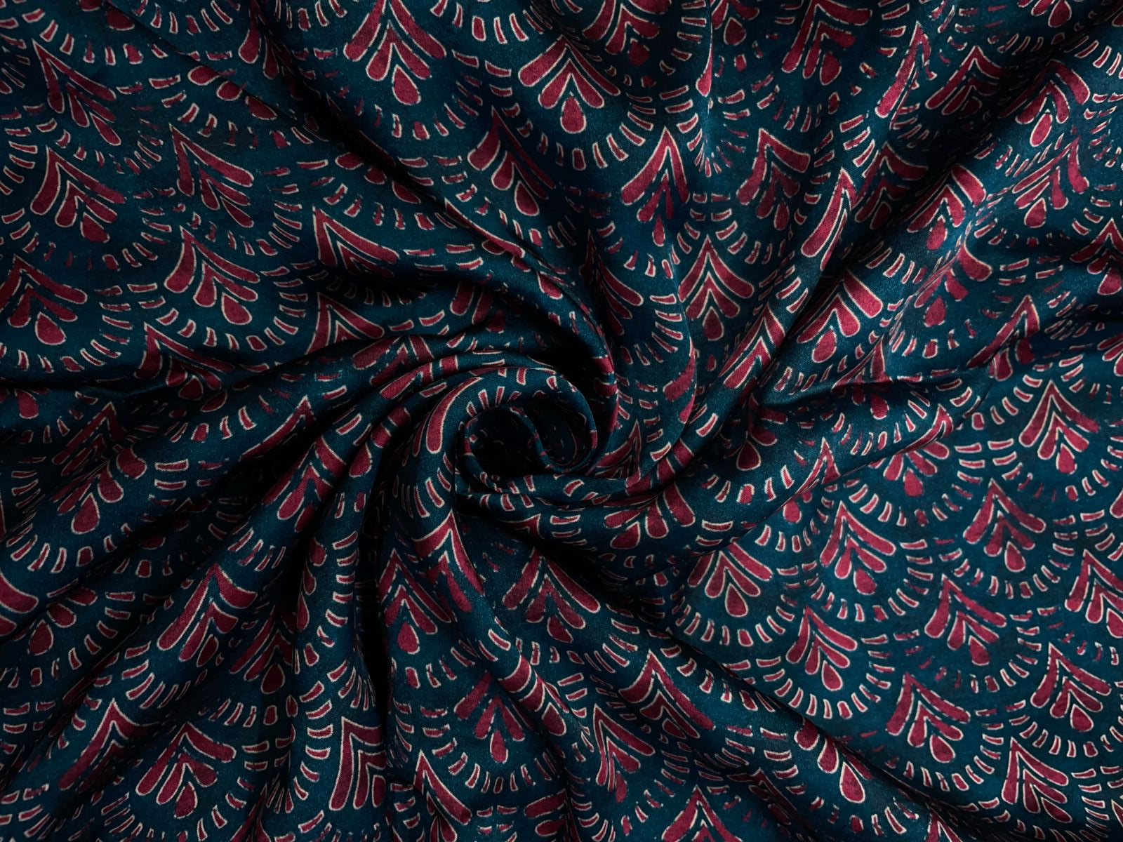 Dark Rama Green Geometric Modal Satin Fabric Kapdashop