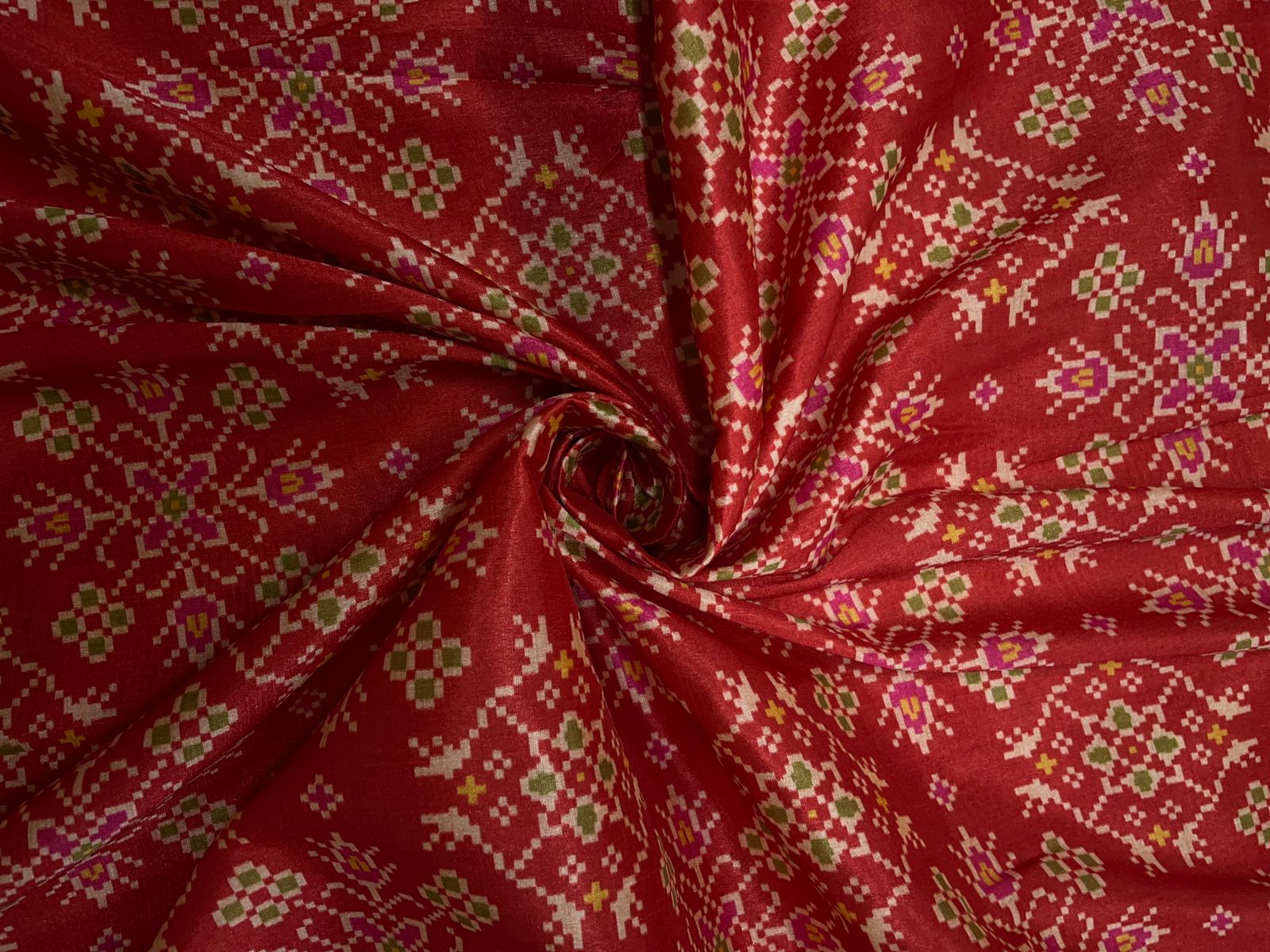 Red Geometric Semi Tussar Fabric Kapdashop