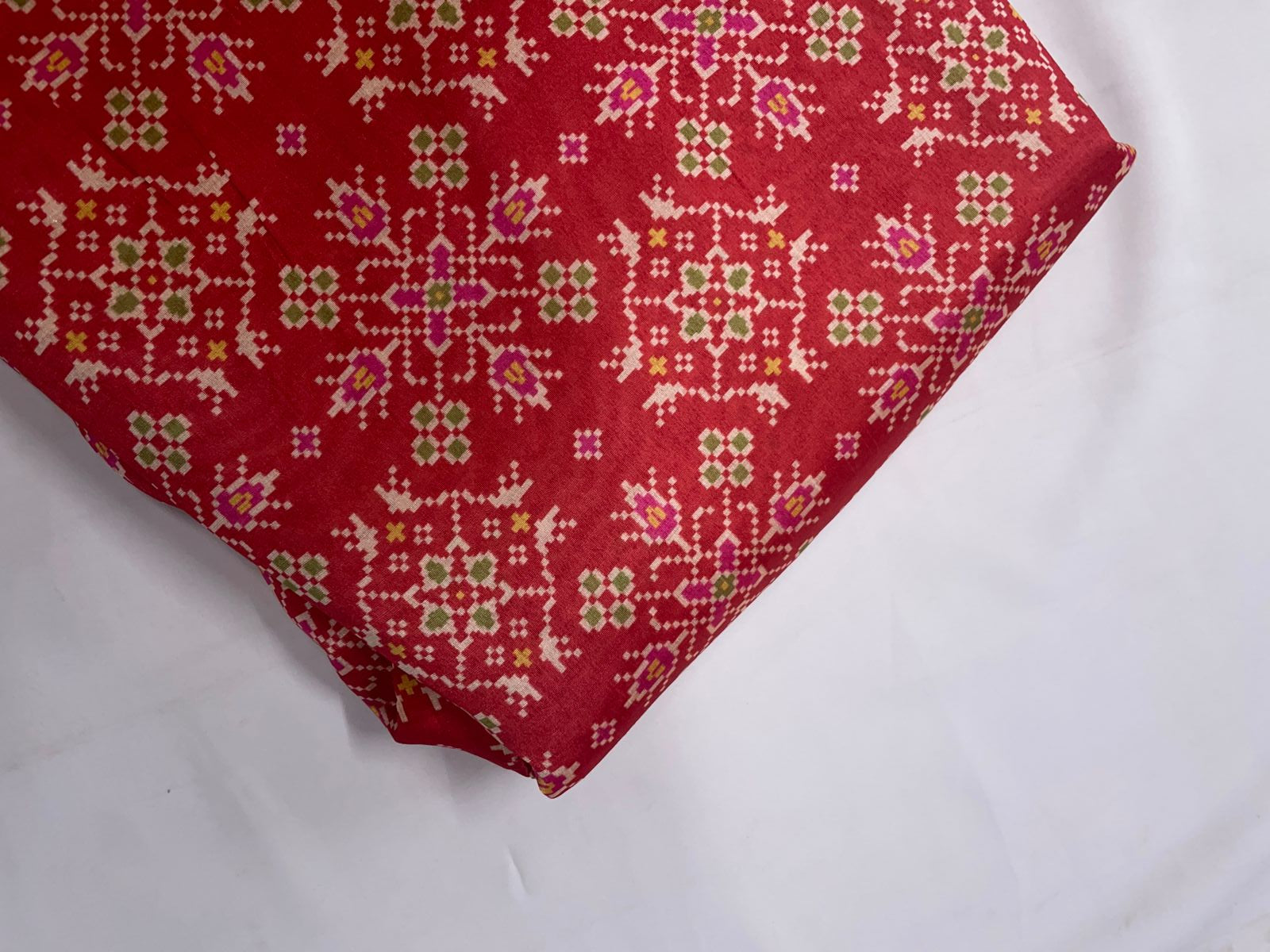 Red Geometric Semi Tussar Fabric Kapdashop