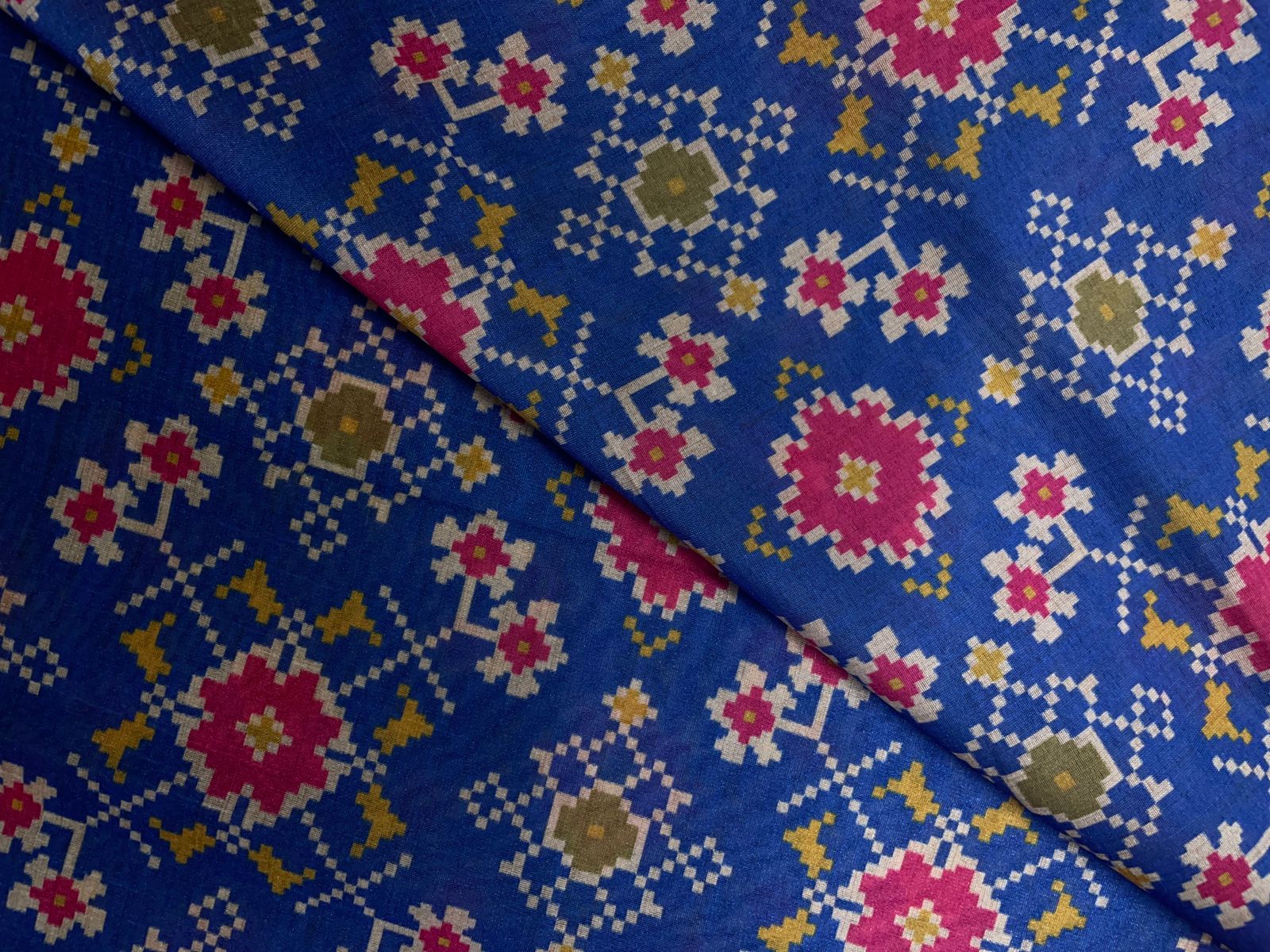 Blue Geometric Semi Tussar Fabric Kapdashop